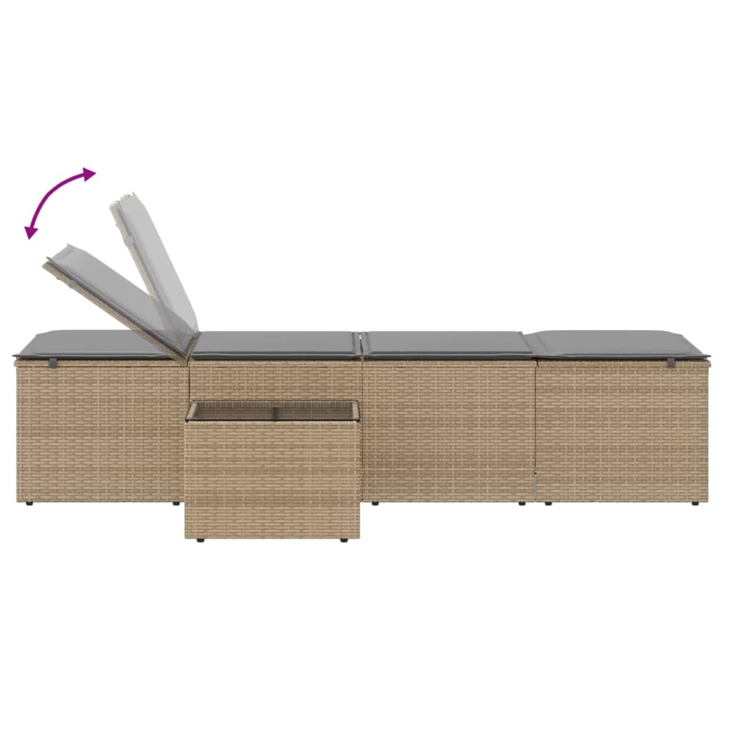 Ligstoelen 2 St Met Tafel Poly Rattan Beige