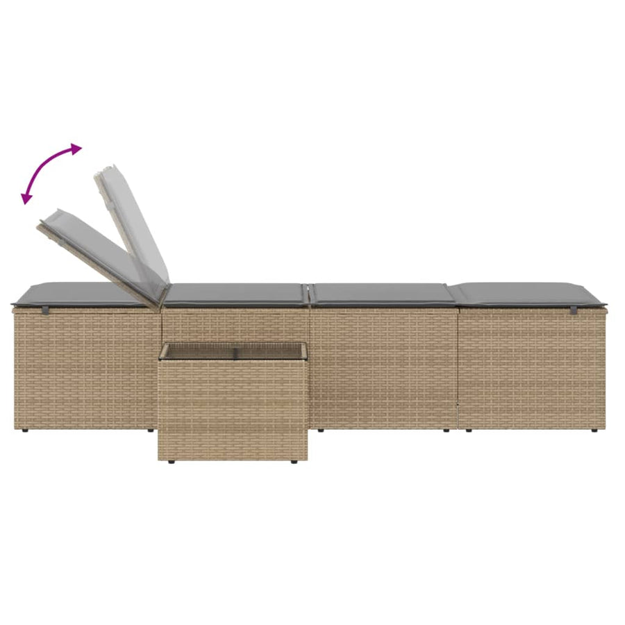 Ligstoelen 2 St Met Tafel Poly Rattan Beige