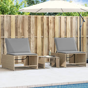 Ligstoelen set 2 stuks met tafel poly rattan beige