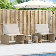 Ligstoelen 2 st poly rattan beige met tafel
