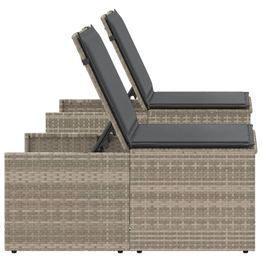 Ligbedden 2 St Met Tafel Poly Rattan Lichtgrijs