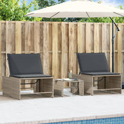 Ligstoelen 2 st met tafel poly rattan lichtgrijs