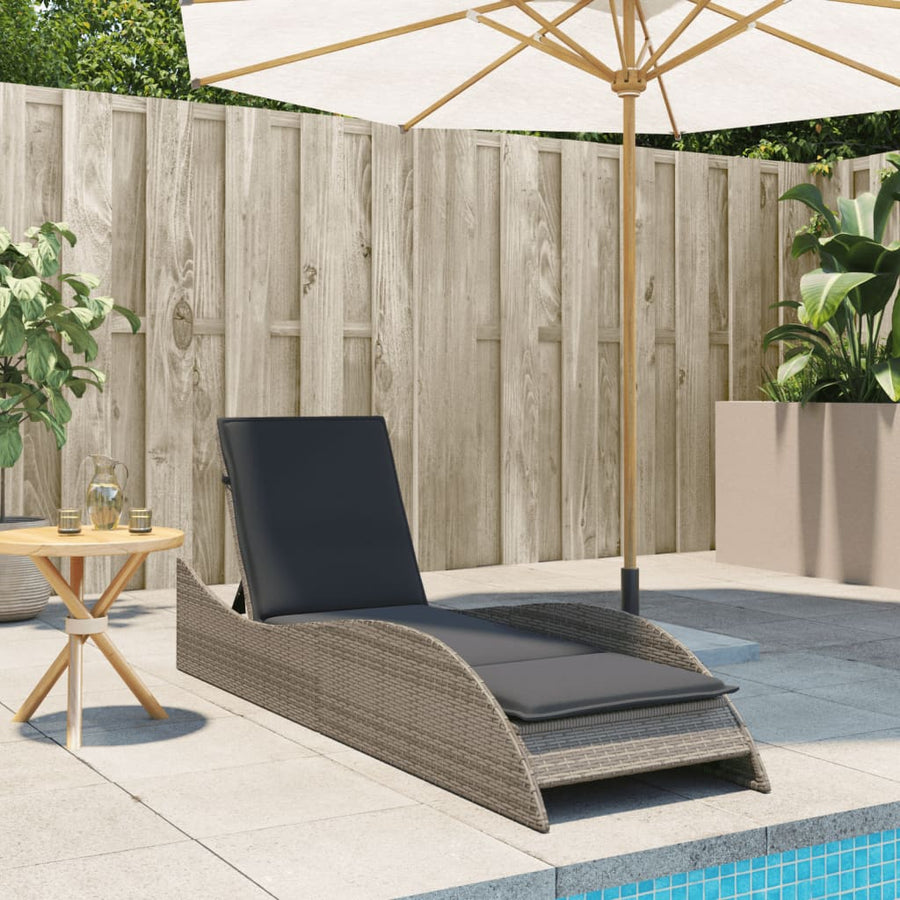 Ligbed met kussen 60x205x73 cm poly rattan grijs