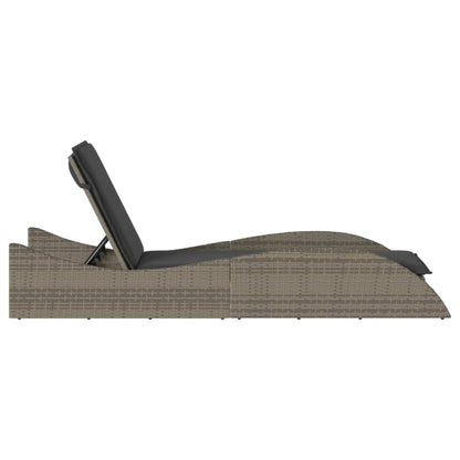 Ligbed met kussen 60x205x73 cm poly rattan grijs