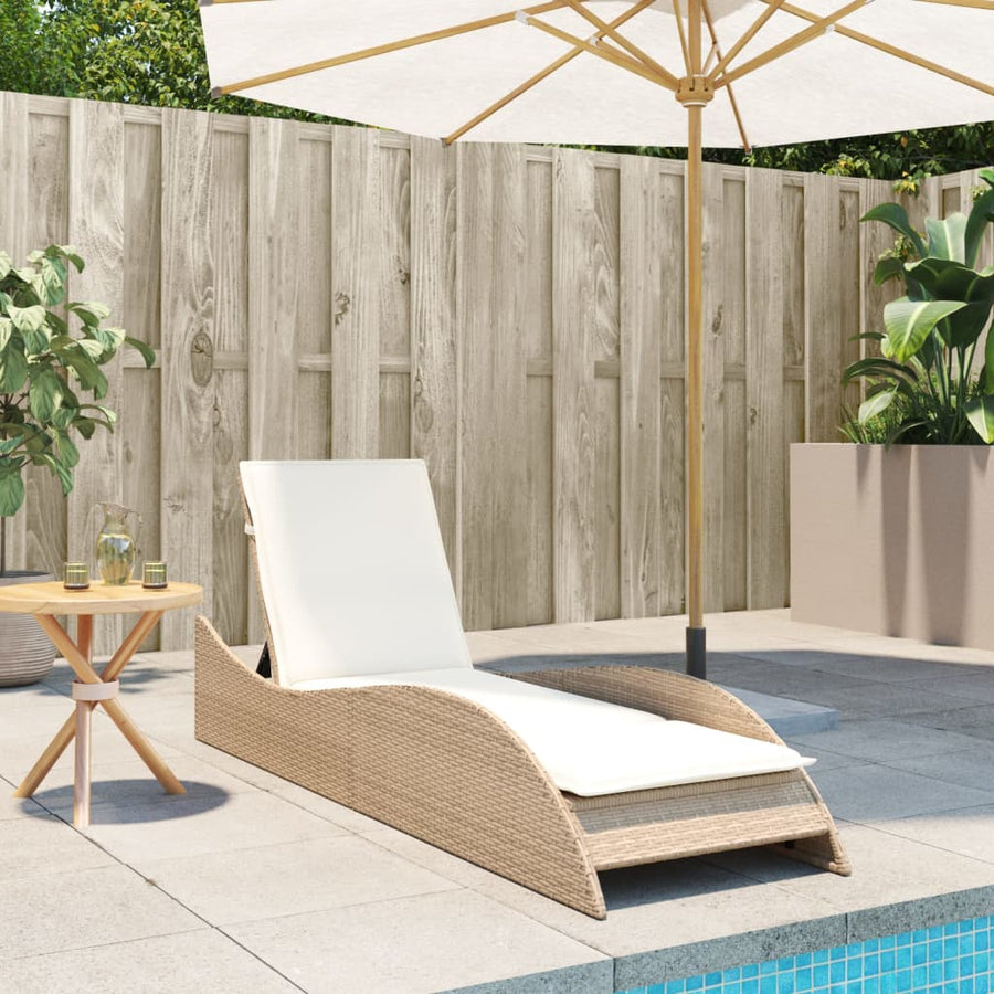 Ligbed met kussen 60x205x73 cm poly rattan beige