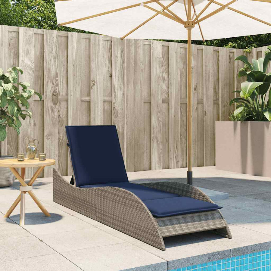 Ligbed met kussen grijs 60x205x73 cm poly rattan