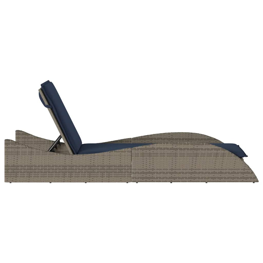 Ligbed met kussen grijs 60x205x73 cm poly rattan
