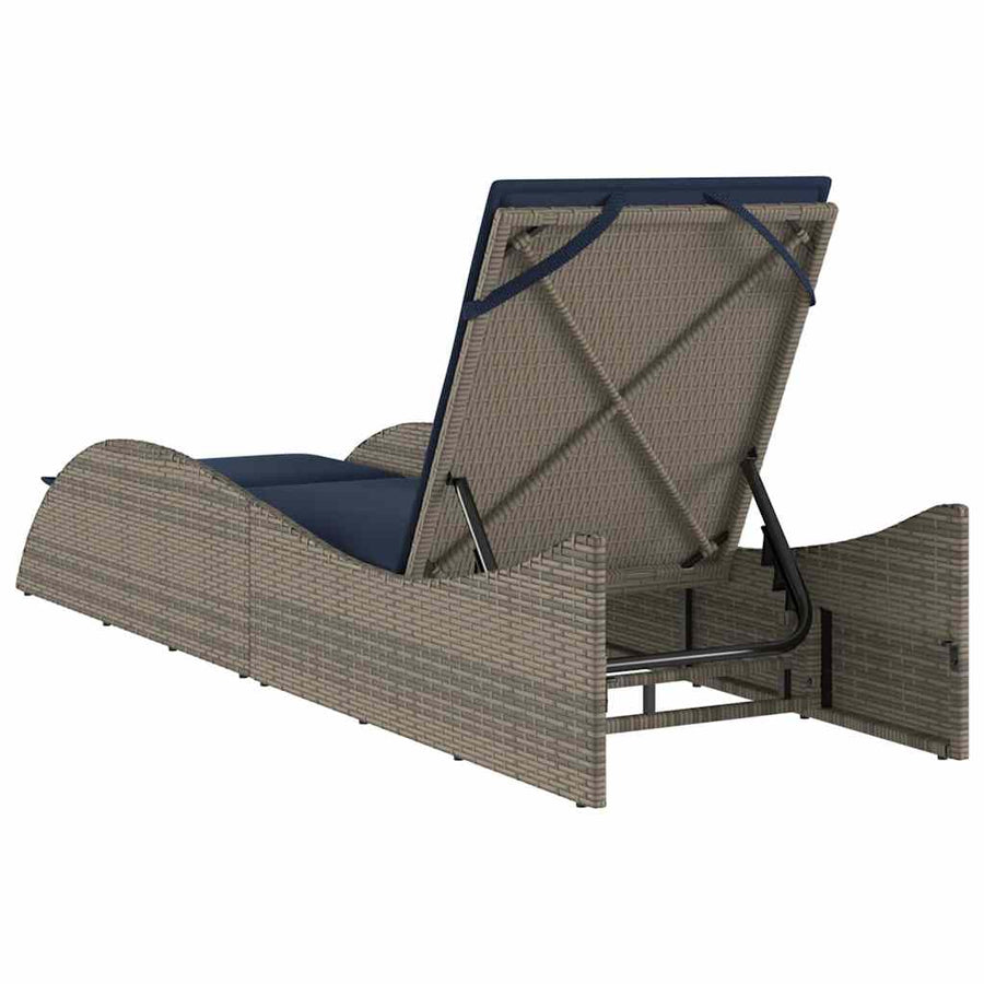 Ligbed met kussen grijs 60x205x73 cm poly rattan