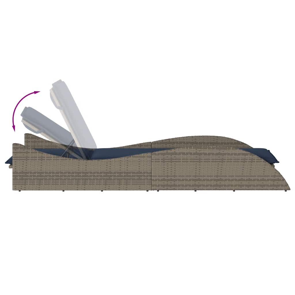 Ligbed met kussen grijs 60x205x73 cm poly rattan