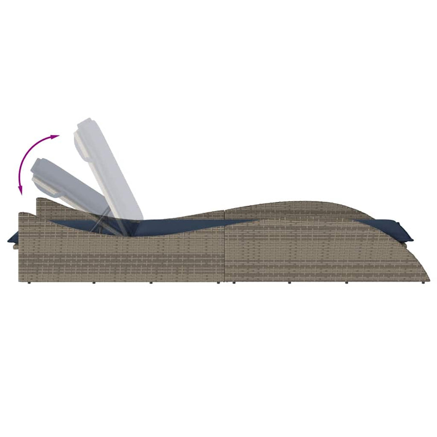 Ligbed met kussen grijs 60x205x73 cm poly rattan