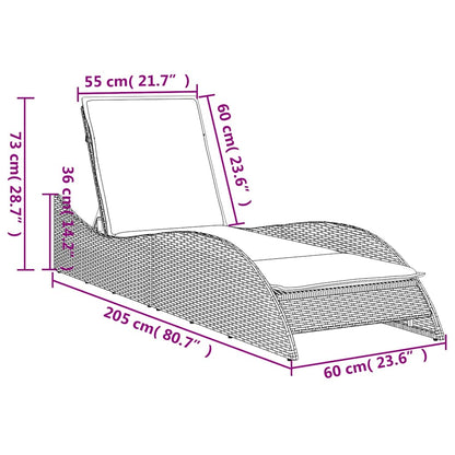 Ligbed met kussen grijs 60x205x73 cm poly rattan