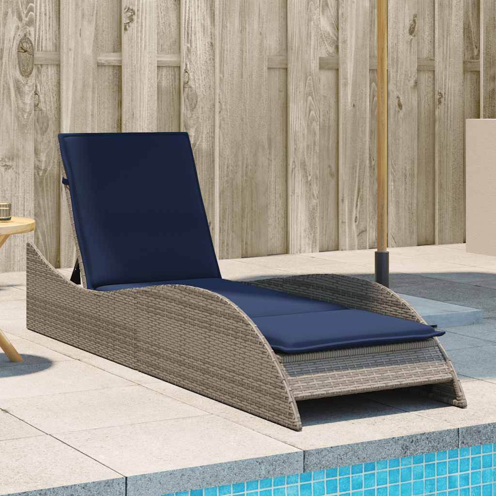 Ligbed met kussen grijs 60x205x73 cm poly rattan