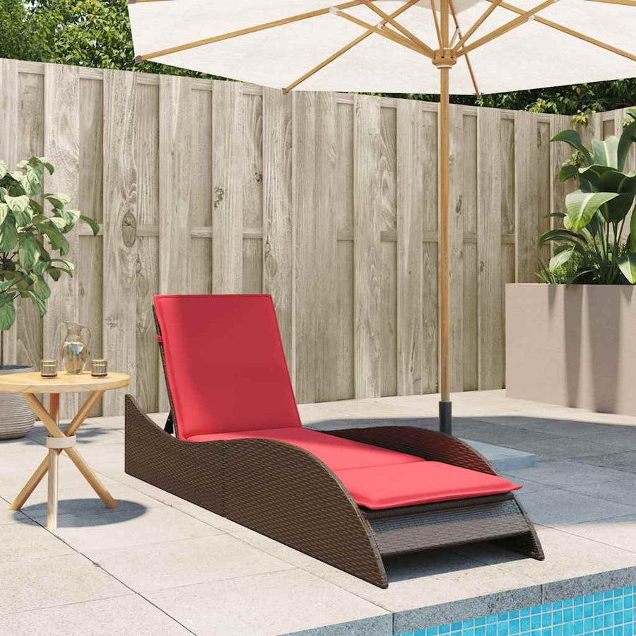 Ligbed met kussen bruin 60x205x73 cm poly rattan