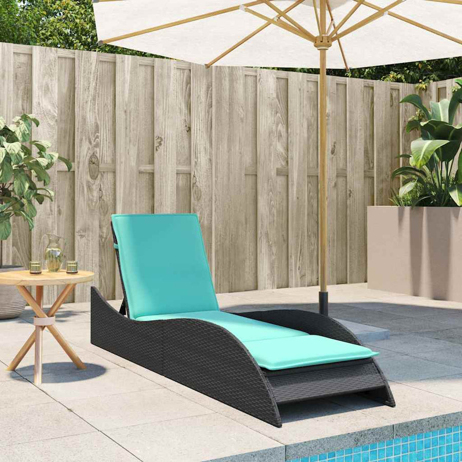 Ligbed met kussen zwart 60x205x73 cm poly rattan