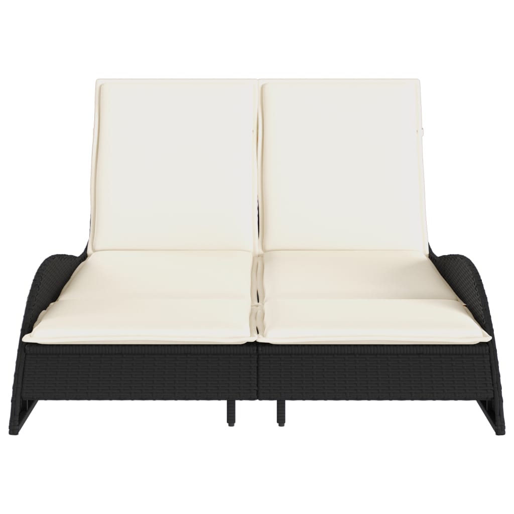 Ligbed met kussens 114x205x73 cm poly rattan zwart