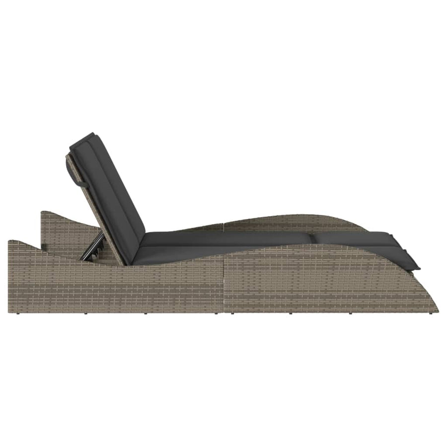 Ligbed met kussens 114x205x73 cm poly rattan grijs