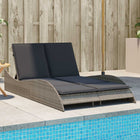 Sun lounger with cushions 114x205x73 cm poly rattan grey