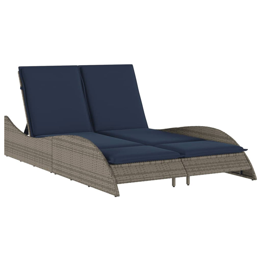 Ligbed met kussens grijs 114x205x73 cm poly rattan