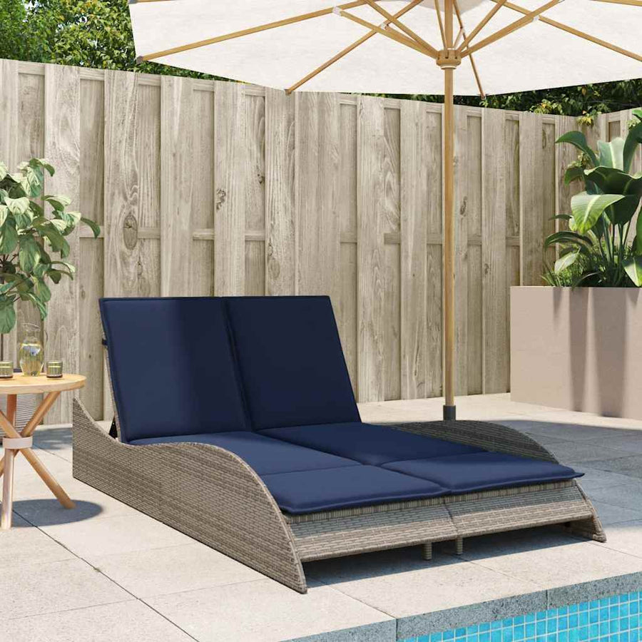 Ligbed met kussens grijs 114x205x73 cm poly rattan