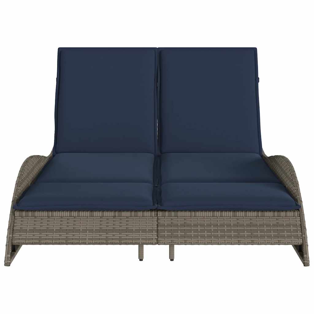 Ligbed met kussens grijs 114x205x73 cm poly rattan