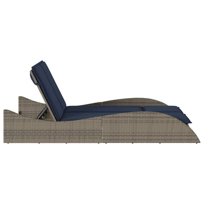 Ligbed met kussens grijs 114x205x73 cm poly rattan
