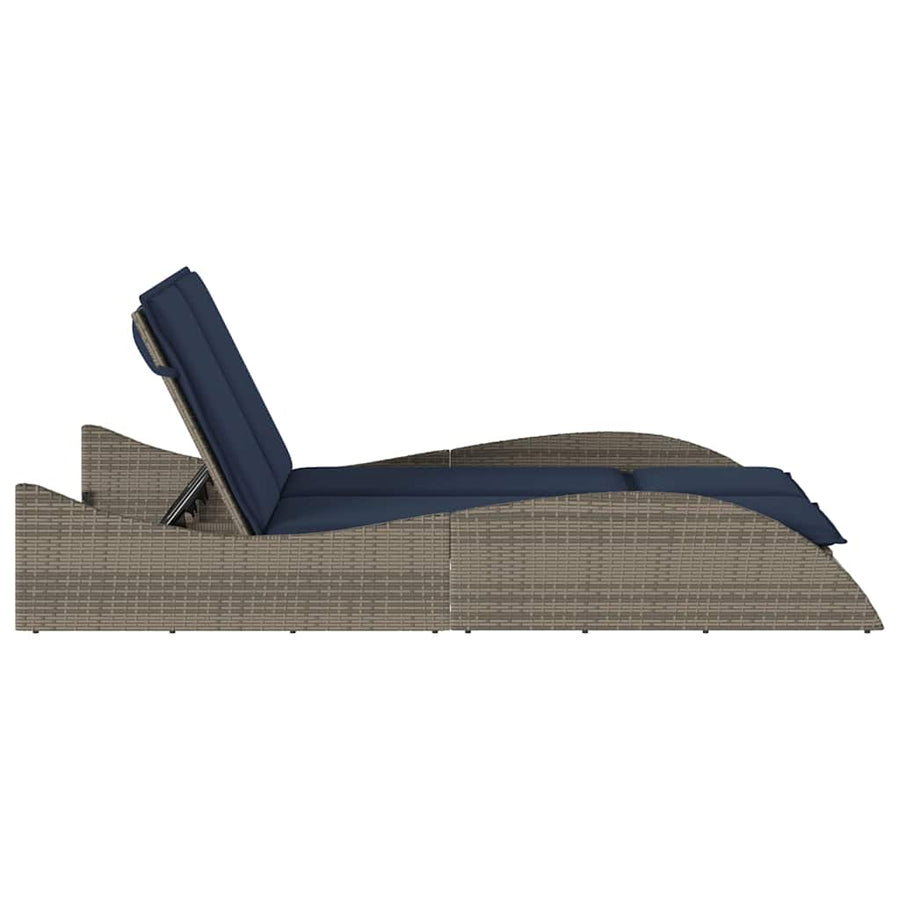Ligbed met kussens grijs 114x205x73 cm poly rattan