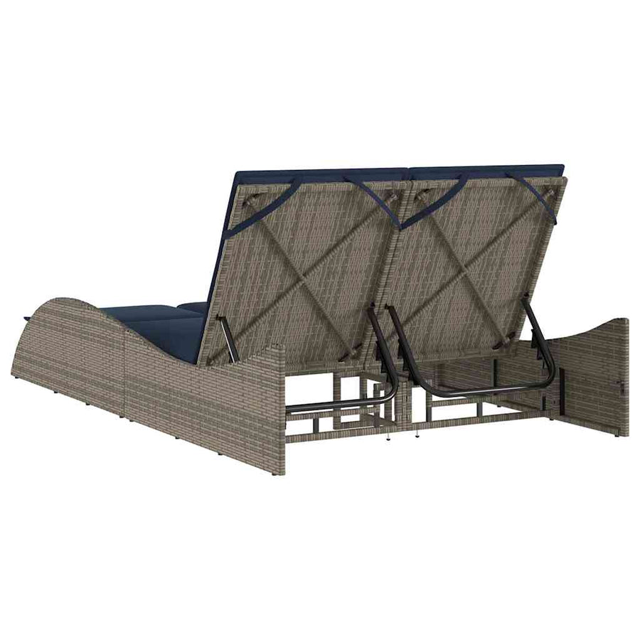Ligbed met kussens grijs 114x205x73 cm poly rattan