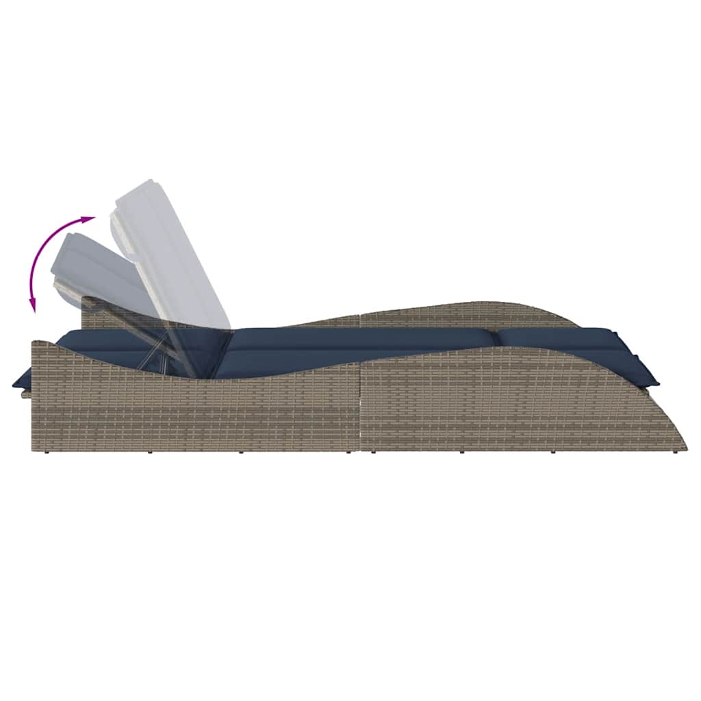 Ligbed met kussens grijs 114x205x73 cm poly rattan