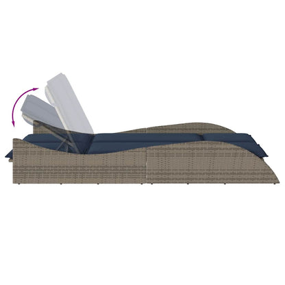 Ligbed met kussens grijs 114x205x73 cm poly rattan