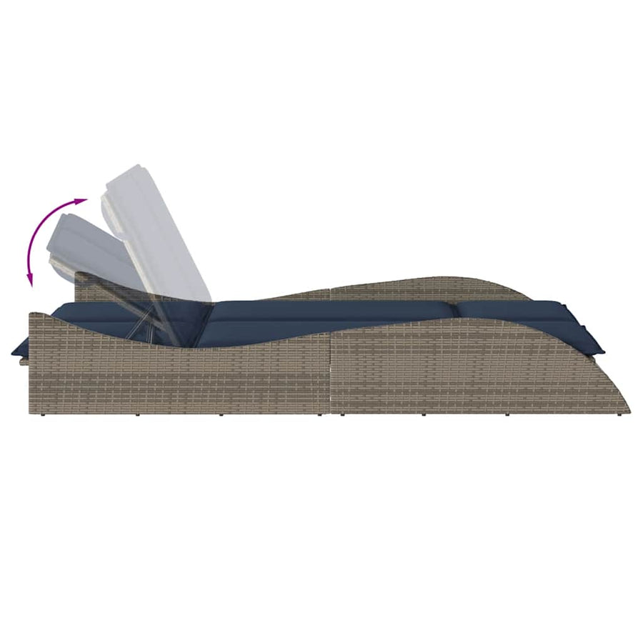 Ligbed met kussens grijs 114x205x73 cm poly rattan