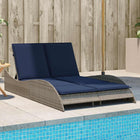 Ligbed poly rattan grijs 114x205x73 cm met kussens