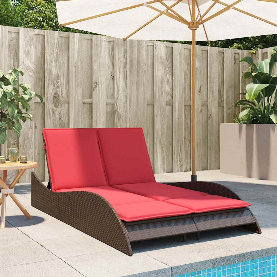 Ligbed met kussens bruin 114x205x73 cm poly rattan