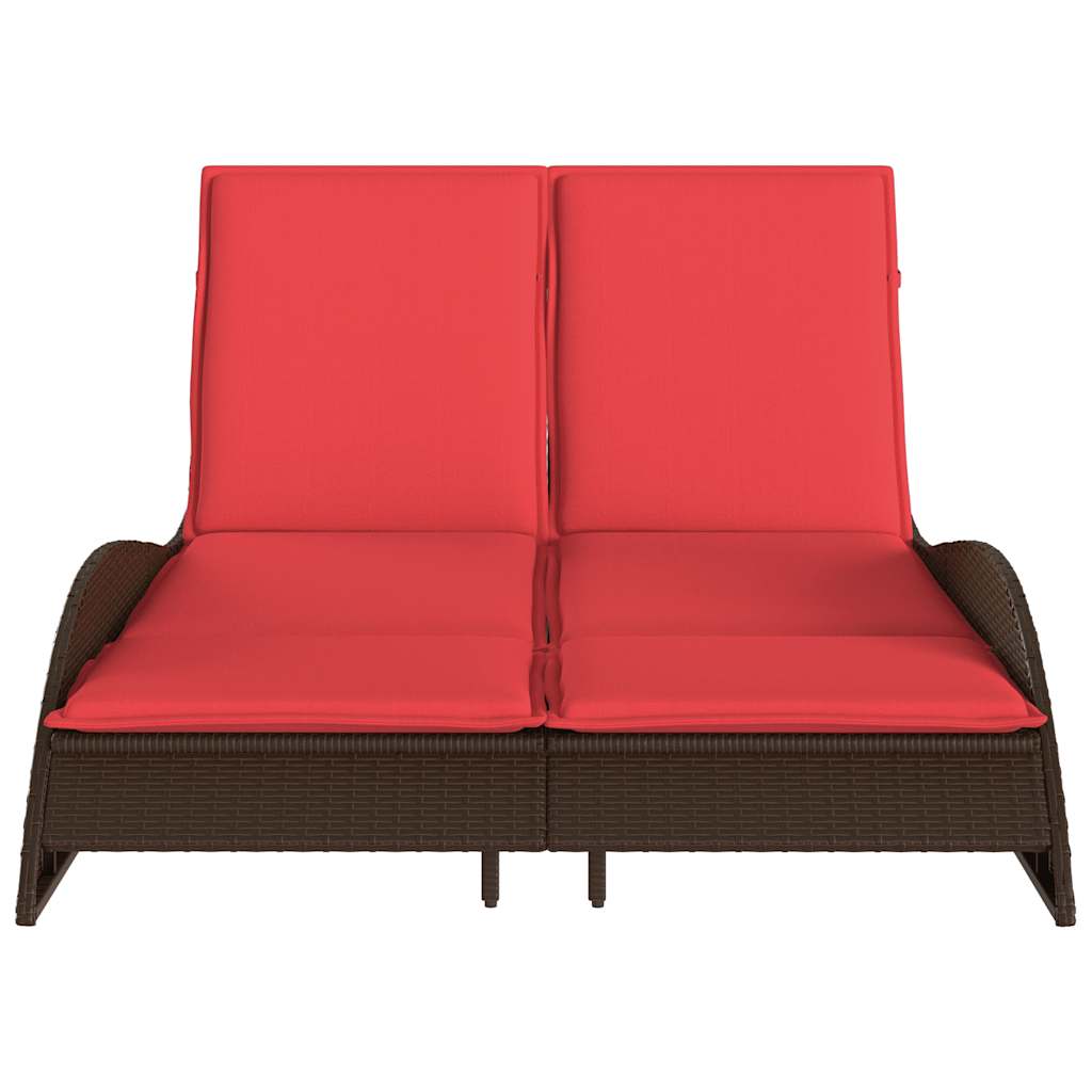 Ligbed met kussens bruin 114x205x73 cm poly rattan
