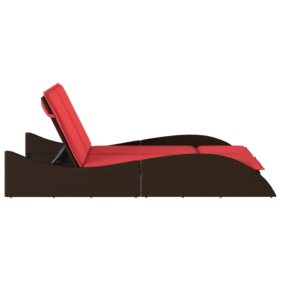 Ligbed met kussens bruin 114x205x73 cm poly rattan
