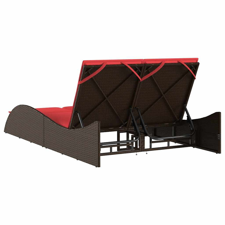 Ligbed met kussens bruin 114x205x73 cm poly rattan