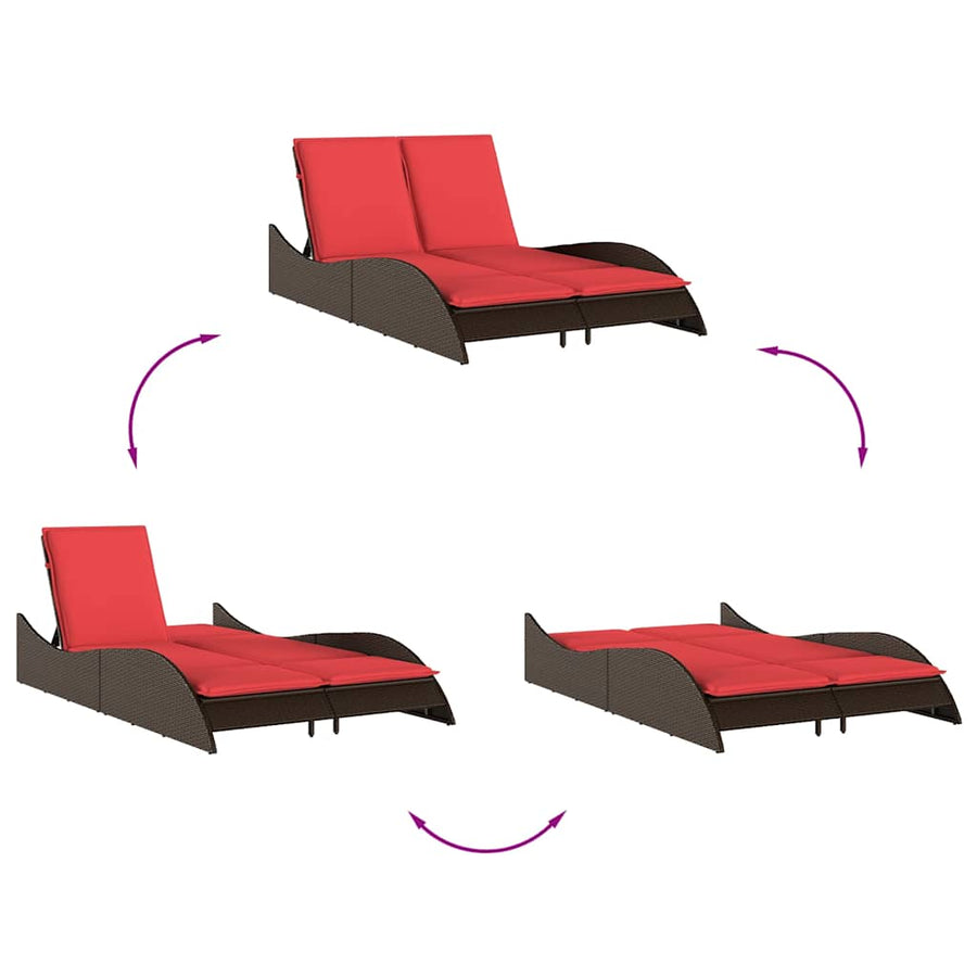 Ligbed met kussens bruin 114x205x73 cm poly rattan
