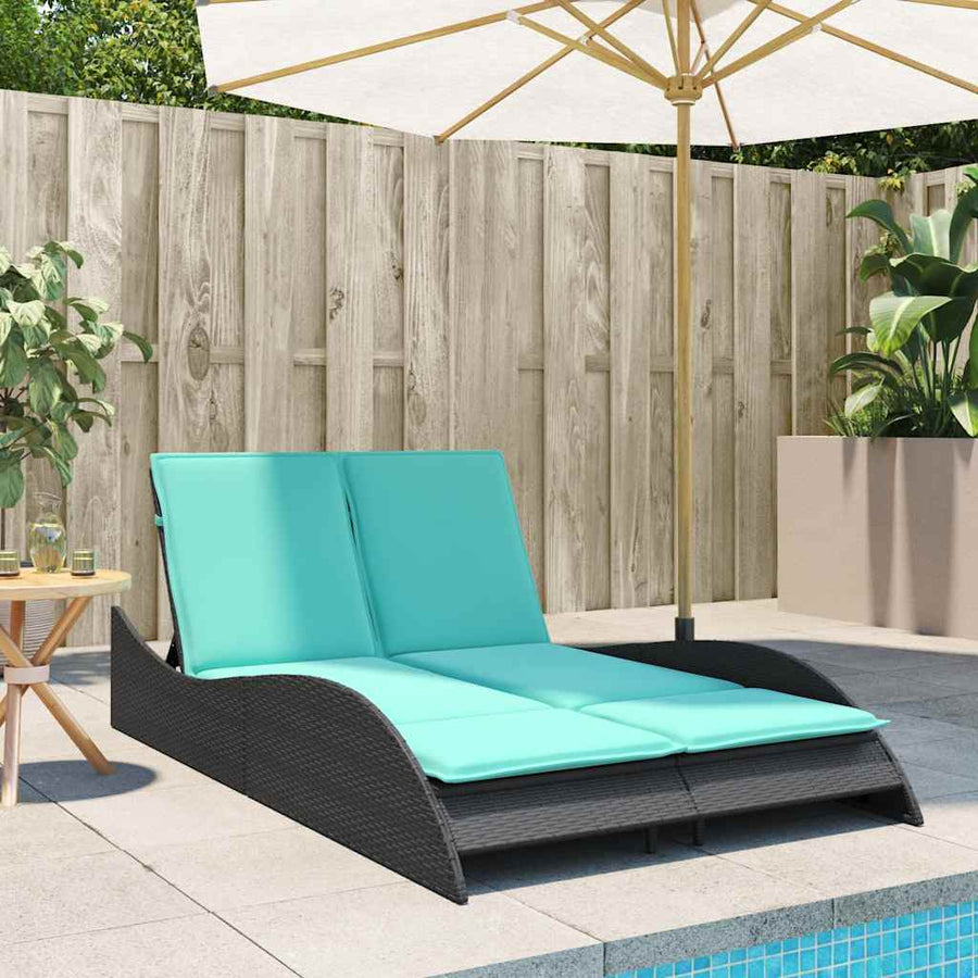 Ligbed met kussens zwart 114x205x73 cm poly rattan