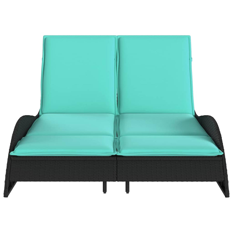Ligbed met kussens zwart 114x205x73 cm poly rattan