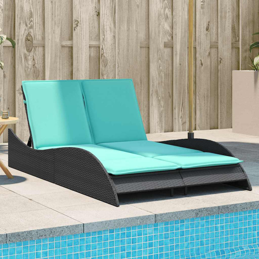 Ligbed met kussens zwart 114x205x73 cm poly rattan