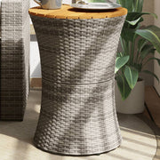 Tuinbijzettafel 38x56 cm poly rattan massief hout grijs