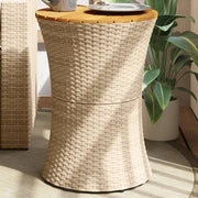 Tuinbijzettafel poly rattan massief acaciahout 38x56 cm beige