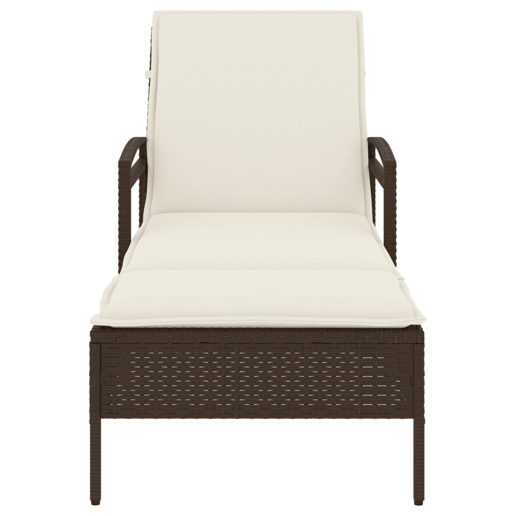 Ligbed met kussen 63x200x81 cm poly rattan bruin