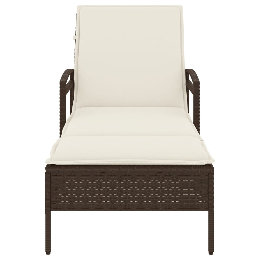 Ligbed met kussen 63x200x81 cm poly rattan bruin