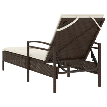 Ligbed met kussen 63x200x81 cm poly rattan bruin