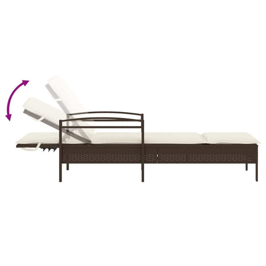 Ligbed met kussen 63x200x81 cm poly rattan bruin