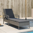 Sun lounger with cushion 63x200x81 cm poly rattan grey