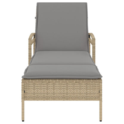 Ligbed met kussen 63x200x81 cm poly rattan beige