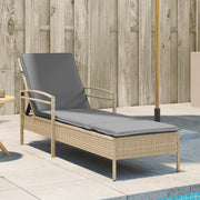 Ligbed poly rattan 63x200x81 cm beige met kussen