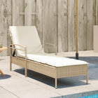 Ligbed poly rattan 63x200x81 cm beige met kussen