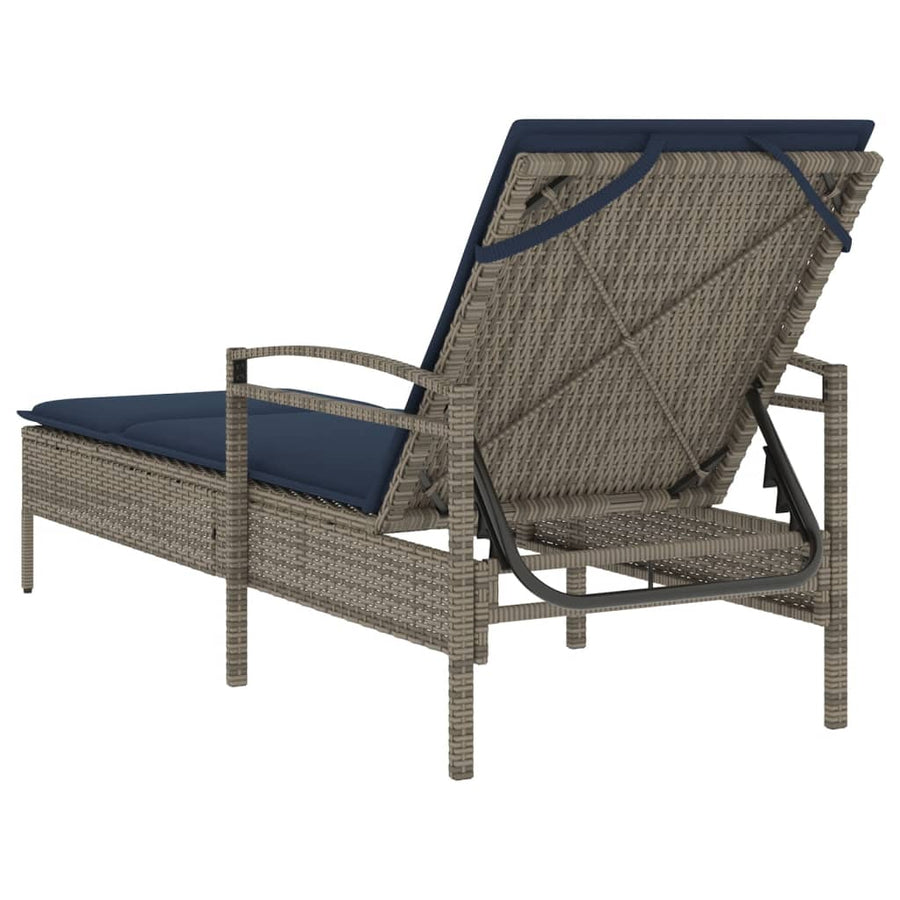Ligbed met kussen grijs 63x200x81 cm poly rattan (alleen VS)